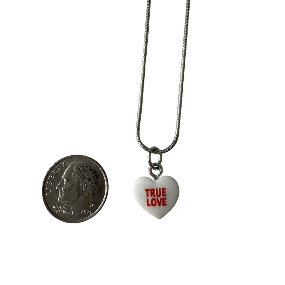 TRUE LOVE Pendant Necklace Conversation Heart Valentine 18” Snake Chain NWOT